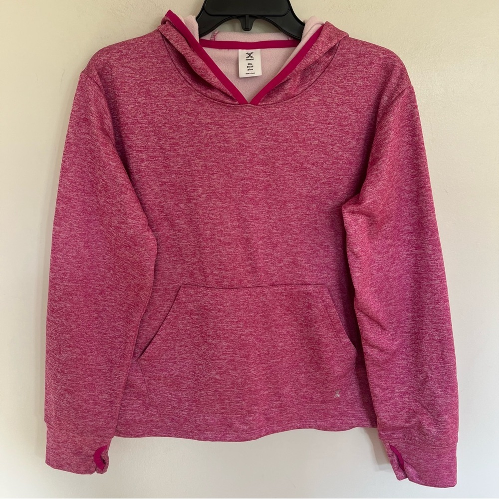 Xersion Girls XXL 20.5P Plus Pink Space Dye Fleece Hoodie Thumbhole Pullover